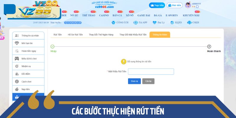 Các bước thực hiện rút tiền